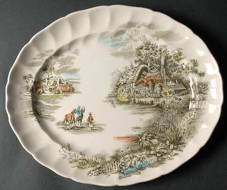 Happy England Green Multicolor 15" Oval Serving Platter