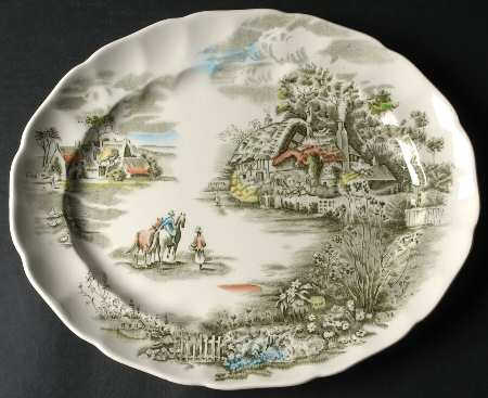 Happy England Green Multicolor 13" Oval Serving Platter