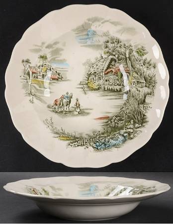 Happy England Green Multicolor Rim Soup Bowl