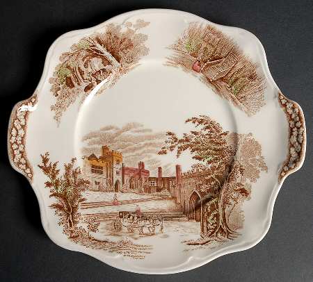 Haddon Hall Brown Multicolor Square Handled Cake Plate