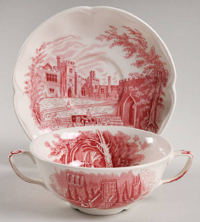 Haddon Hall Pink Flat Cream Soup Bowl & Breakfast Saucer Set
