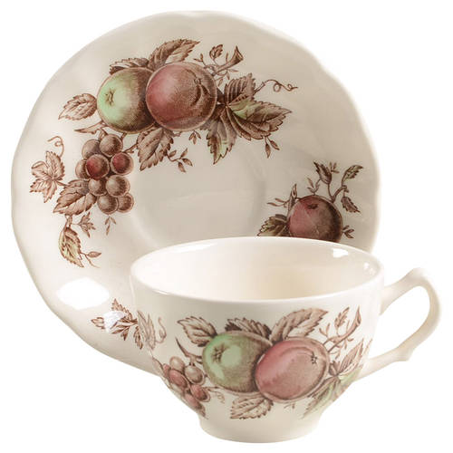 Harvest Time Brown Multicolor Flat Cup & Saucer Set
