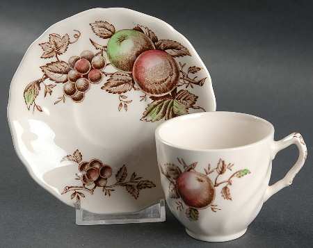 Harvest Time Brown Multicolor Flat Demitasse Cup & Saucer Set
