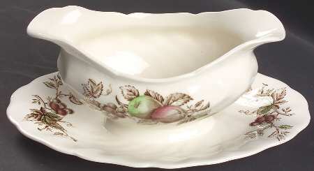 Harvest Time Brown Multicolor Gravy Boat with Attached Underplate