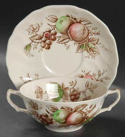 Harvest Time Brown Multicolor Flat Cream Soup Bowl & Saucer Set