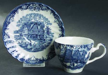 Heritage Hall Blue Flat Cup & Saucer Set