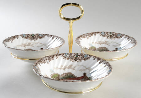 Heritage Hall Brown Multicolor 7" x 12" 3-Part Relish & Metal Stand (CERC) HC