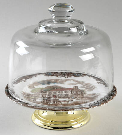 Heritage Hall Brown Multicolor 6 1/2"-7 1/2" Footed Cheese Plate w/ Glass Dome HC