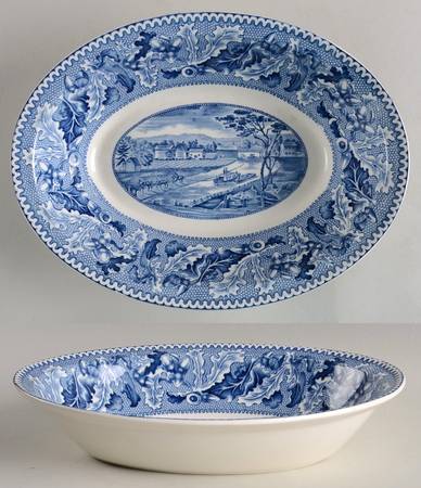 Historic America Blue 10" Oval Vegetable Bowl