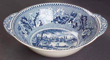 Historic America Blue Lugged Cereal Bowl by Johnson Brothers