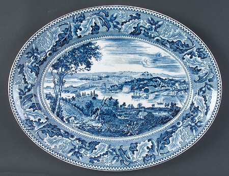 Historic America Blue 14" Oval Serving Platter