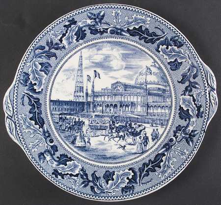 Historic America Blue Handled Cake Plate