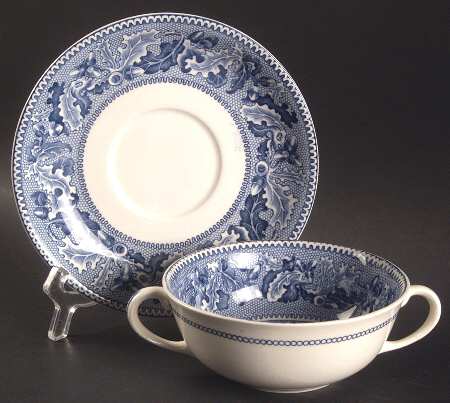 Historic America Blue Flat Cream Soup & Saucer Set