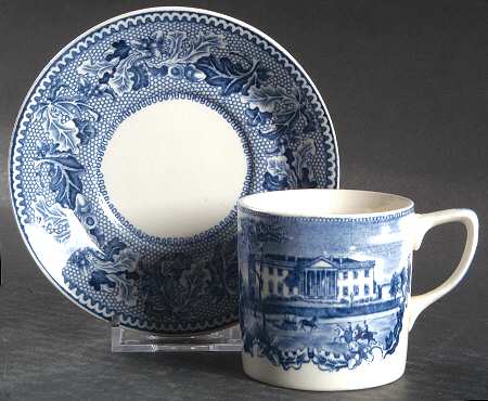 Historic America Blue Flat Demitasse Cup & Saucer Set