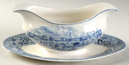Historic America Blue Gravy Boat with Attached Underplate
