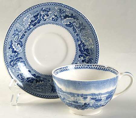 Historic America Blue Flat Cup & Saucer Set