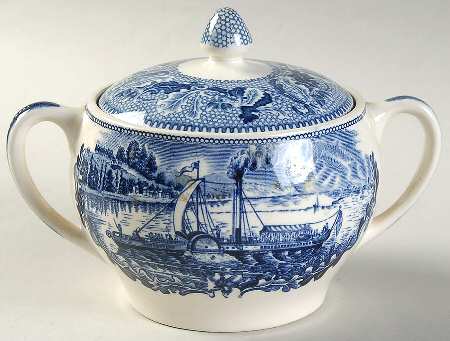 Historic America Blue Sugar Bowl & Lid