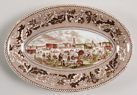 Historic America Brown Multicolor 8" Oval Vegetable Bowl
