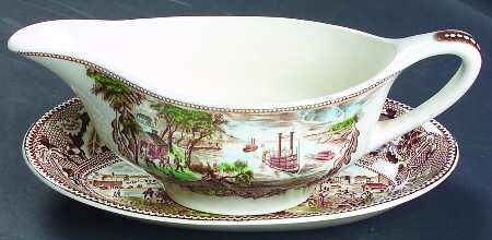 Historic America Brown Multicolor Gravy Boat & Underplate/Relish
