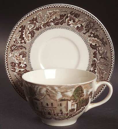 Historic America Brown Multicolor Oversized Cup & Saucer Set