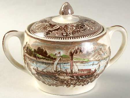 Historic America Brown Multicolor Sugar Bowl & Lid