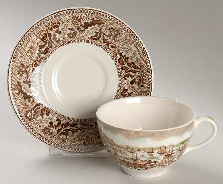 Historic America Brown Multicolor Flat Cup & Saucer Set