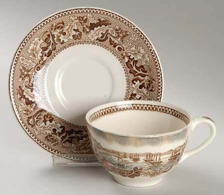 Historic America Brown Multicolor Flat Cup & Saucer Set