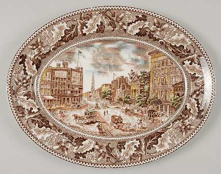Historic America Brown Multicolor 12" Oval Serving Platter