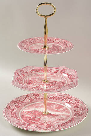 Historic America Pink 13 7/8"-14 1/4" 3-Tiered Serving Tray(DP,SP,BB) HC