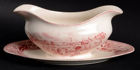 Historic America Pink Gravy Boat with Attached Underplate