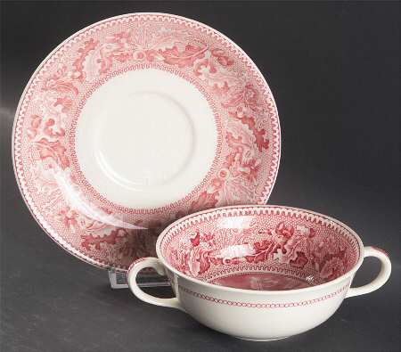 Historic America Pink Flat Cream Soup Bowl & Saucer Set