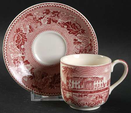 Historic America Pink Flat Demitasse Cup & Saucer Set