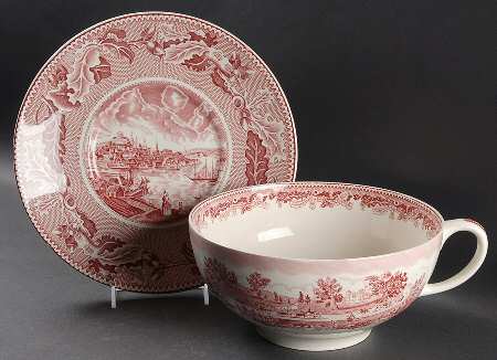 Historic America Pink Colossal Cup & Saucer Set by Johnson Brothers