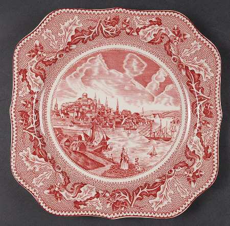 Historic America Pink Square Dinner Plate by Johnson Brothers
