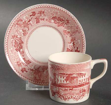 Historic America Pink Flat Demitasse Cup & Saucer Set