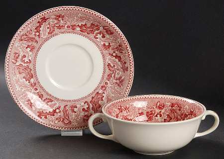 Historic America Pink Flat Cream Soup & Saucer Set