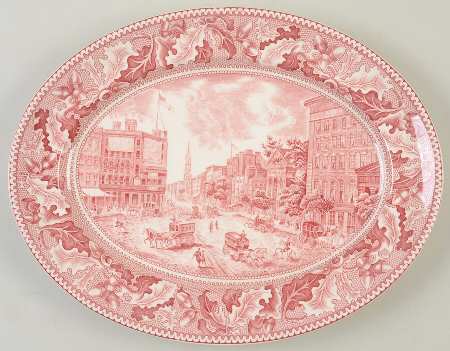 Historic America Pink 12" Oval Serving Platter by Johnson Brothers