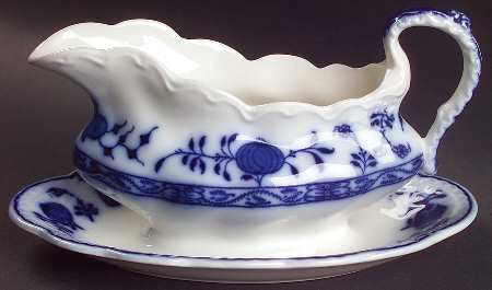 Holland (Flow Blue) Gravy Boat with Attached Underplate