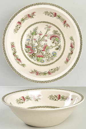 Indian Tree (Green Key, Cream-Off White) 10" Large Salad Serving Bowl