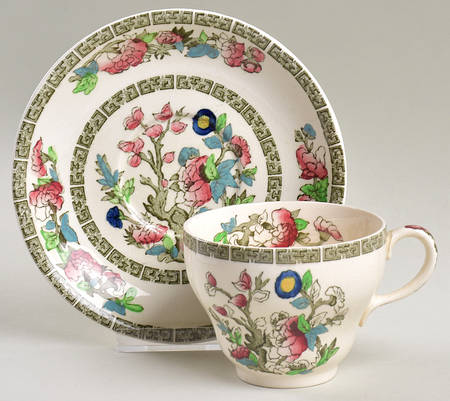 Indian Tree (Green Key, Cream-Off White) Oversized Cup & Saucer Set
