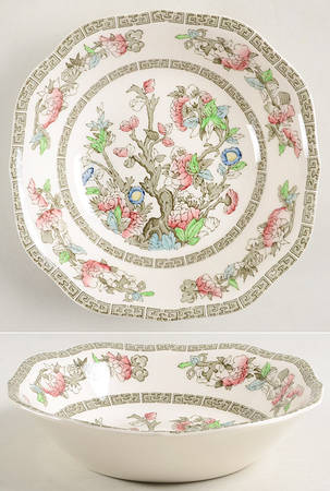 Indian Tree (Green Key, Cream-Off White) Square Soup Bowl