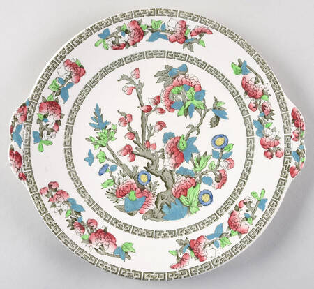 Indian Tree (Green Key, Cream-Off White) Handled Cake Plate