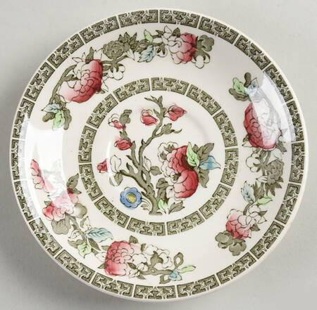 Indian Tree (Green Key, Cream-Off White) Saucer for Flat Cup by Johnson Brothers