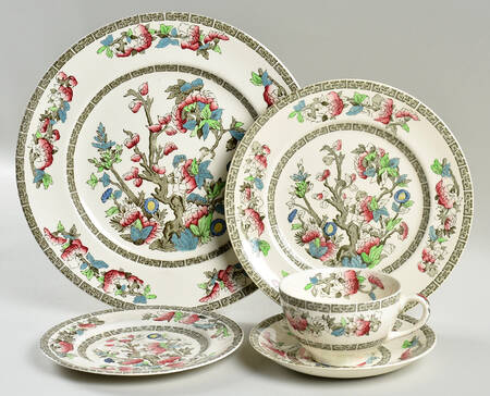 Indian Tree (Green Key, Cream-Off White) 40  Piece Estate Set
