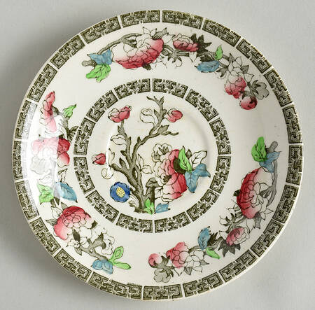 Indian Tree (Green Key, Cream-Off White) Saucer for Flat Cup by Johnson Brothers