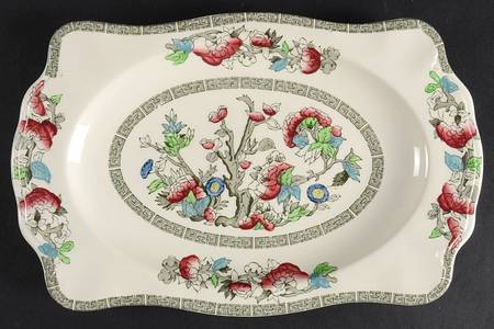 Indian Tree (Green Key, Cream-Off White) Large Sandwich Tray by Johnson Brothers