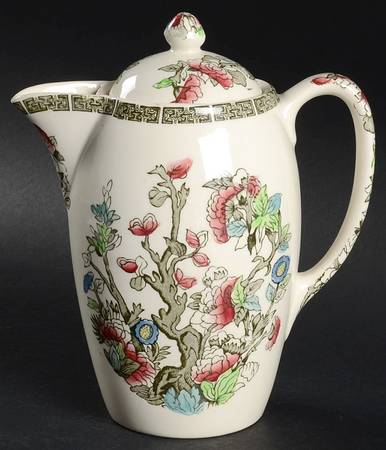 Indian Tree (Green Key, Cream-Off White) Large Syrup with Lid