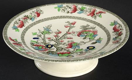 Indian Tree (Green Key, Cream-Off White) Round Compote (Height X Width)