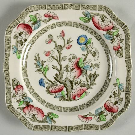 Indian Tree (Green Key, Cream-Off White) Square Bread & Butter Plate
