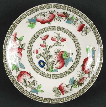 Indian Tree (Green Key, Cream-Off White) Saucer for Flat Cup by Johnson Brothers